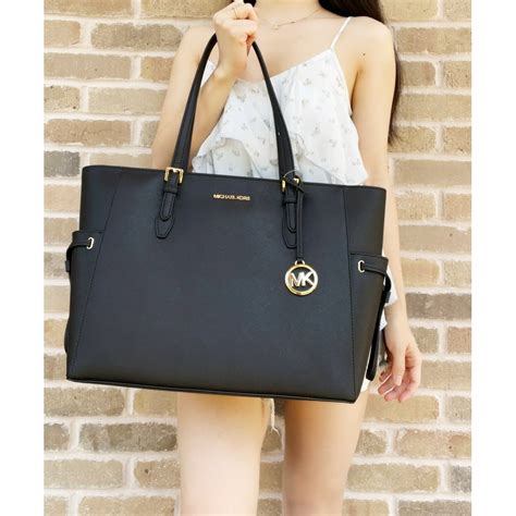 michael kors jet set top zip saffiano tote black